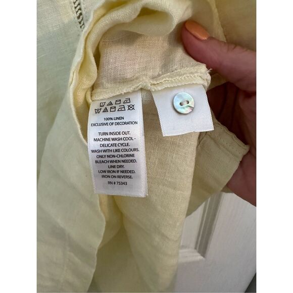Joie Embroidered V-Neck 3/4 Sleeve 100% Linen Top Yellow Size Small - Picture 4 of 7